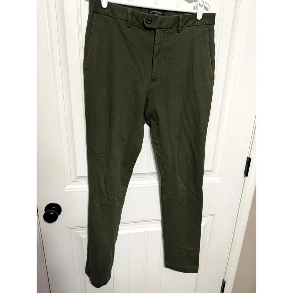 Banana Republic Chinos Mens 32x34 Olive Green Slim Fit Cotton Blend Trousers